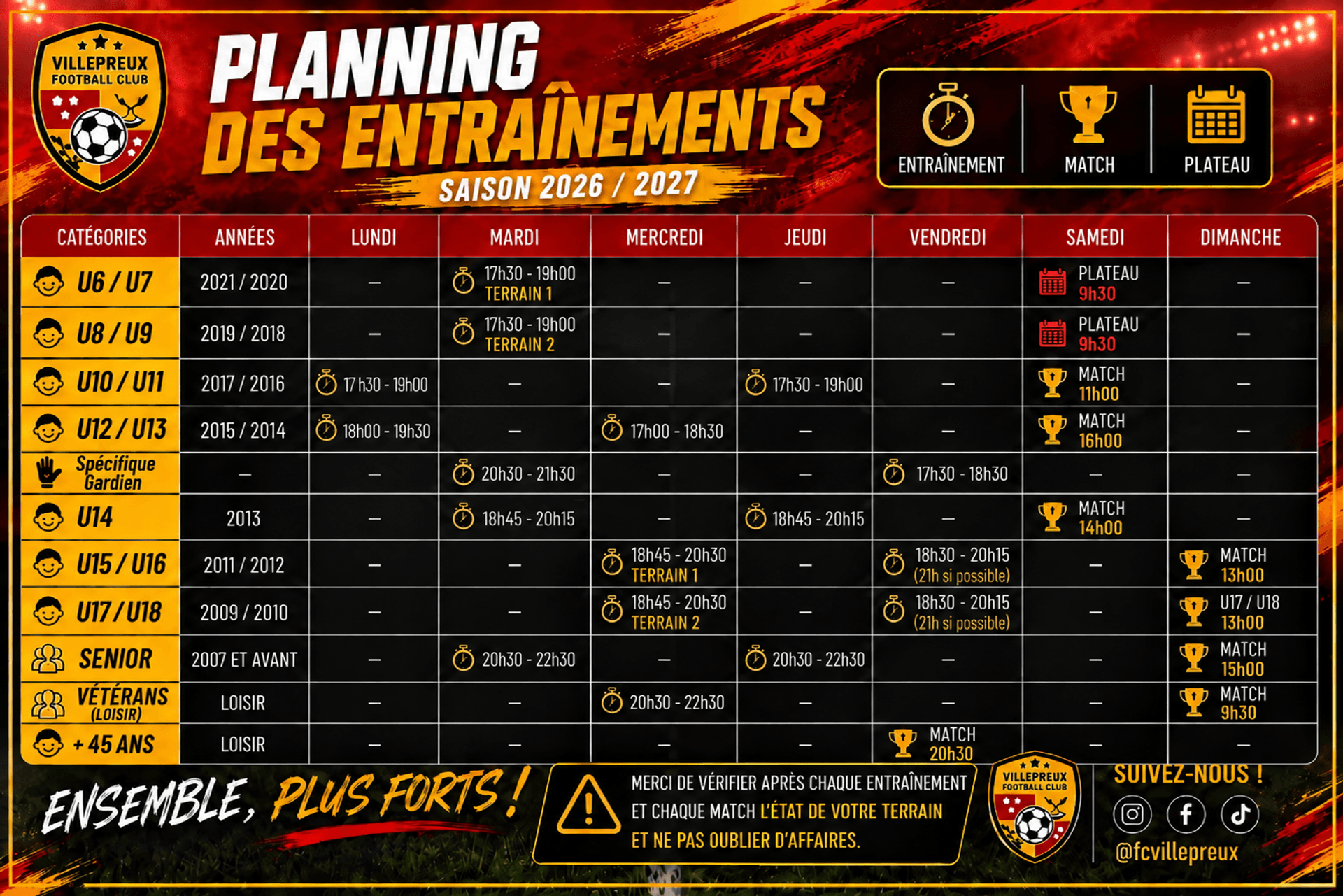 🗓️ Planning & Horaires