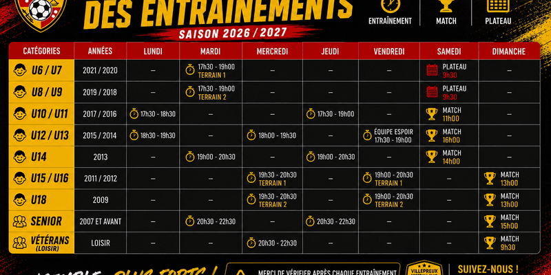 🗓️ Planning & Horaires