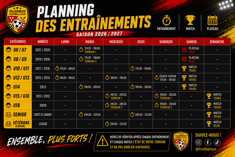 🗓️ Planning & Horaires
