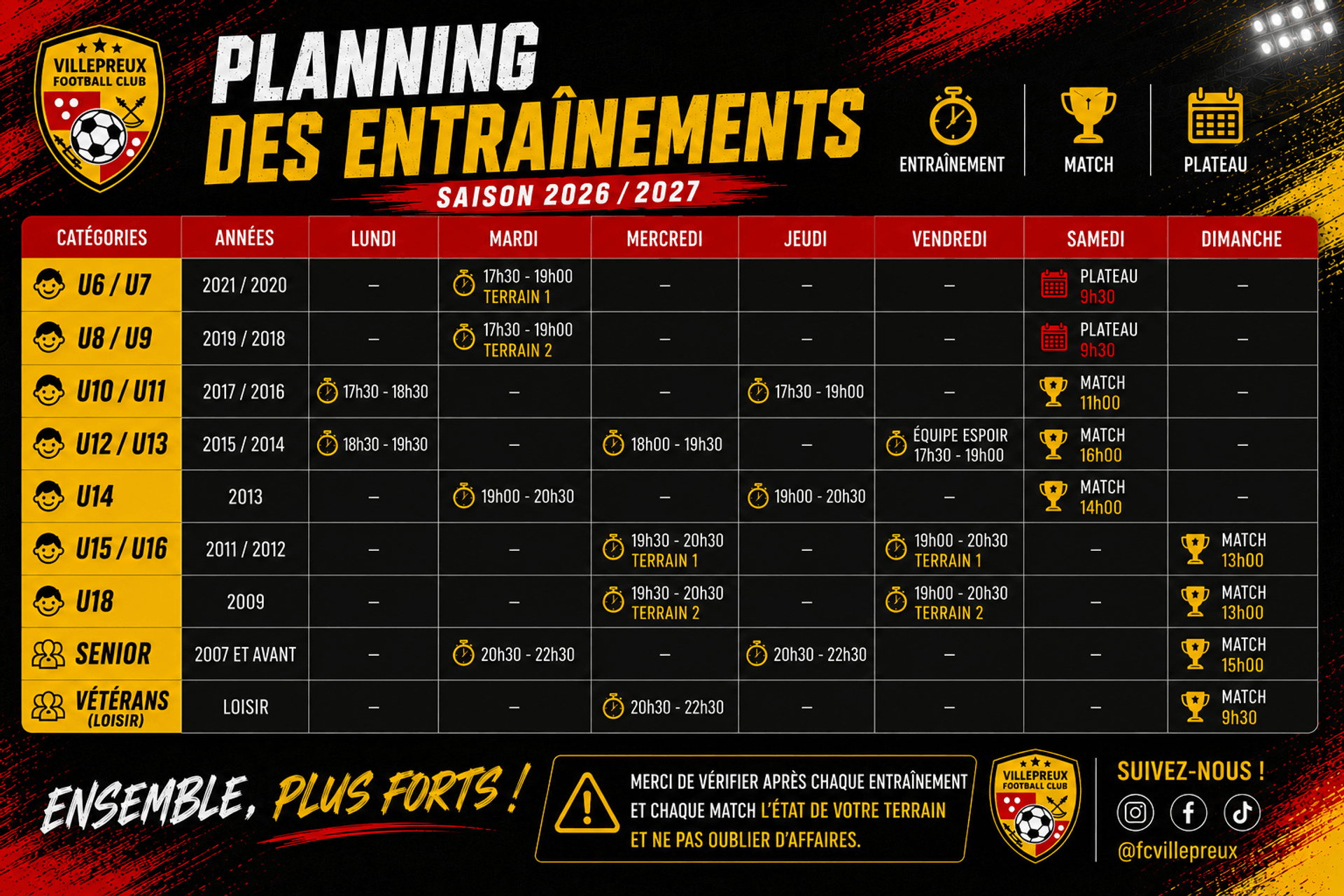 🗓️ Planning & Horaires